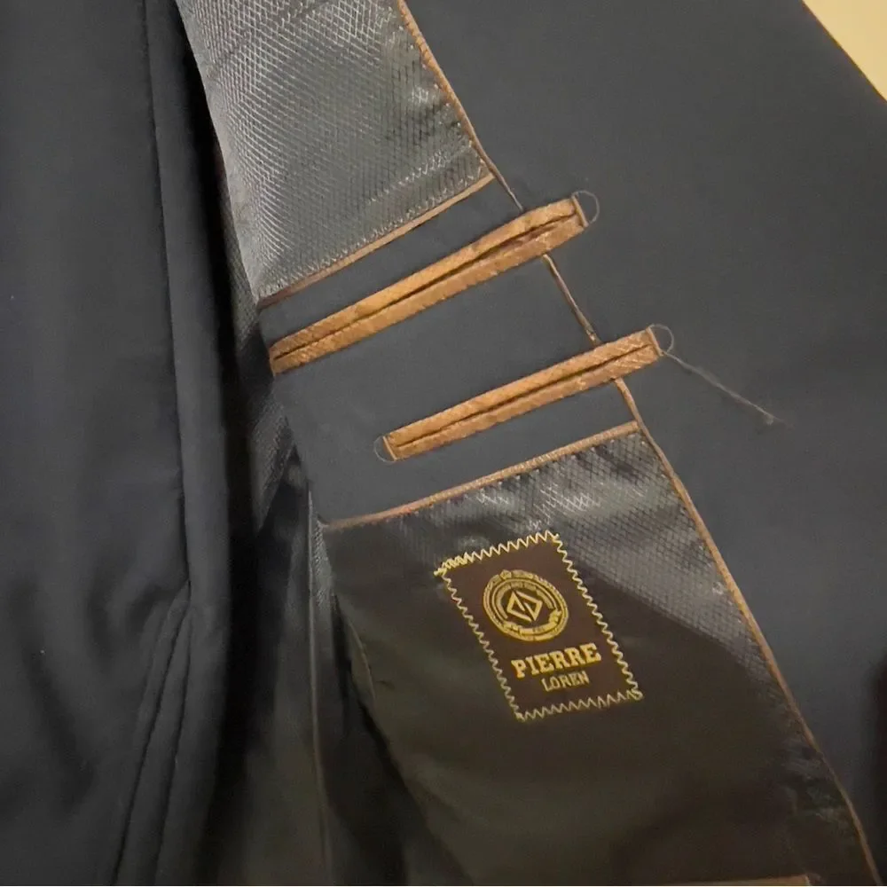 Pierre Loren Mens Navy Blue 2 Piece Suit 42S 39 Waist Notch Lapel Style S61652‎